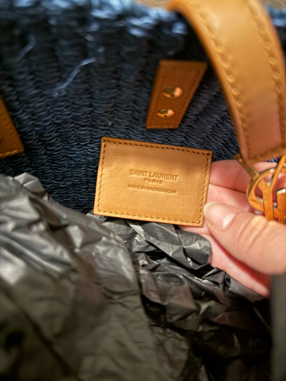 Saint Laurent Navy Woven Tote - Picture 3 of 9
